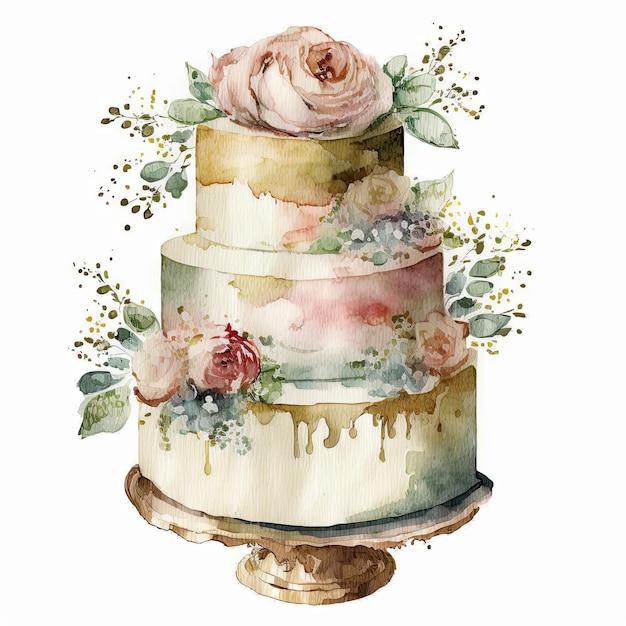 Ilustração de bolo de casamento em aquarela generativa AIxD