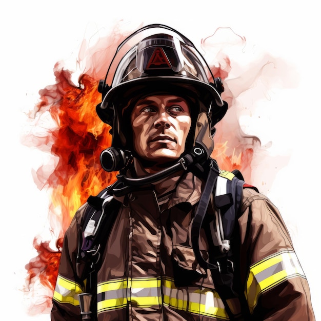 Ilustração de bombeiro em técnica de aquarela