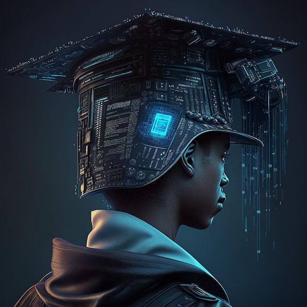 Ilustração de boné de formatura Cyberpunk Generative ai