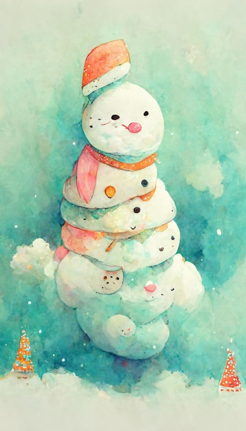 Ilustração de boneco de neve e decorações de natal com estilo anime