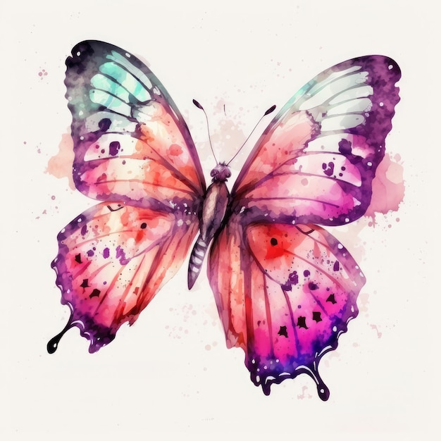 Ilustração de borboleta fofa em aquarela AI Generative