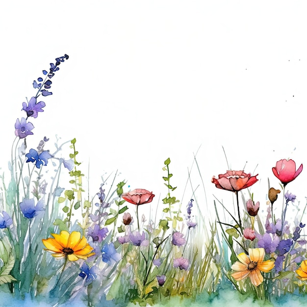 Ilustração de borda de flor em aquarela AI GenerativexA