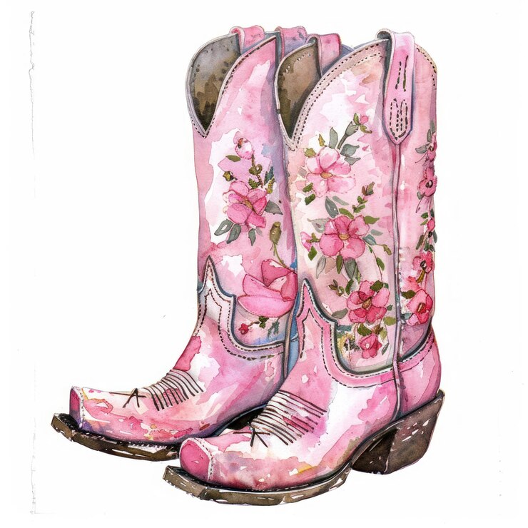 Foto ilustração de botas de cowboy floral rosa
