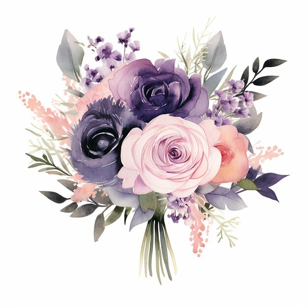 Ilustração de bouquets românticos de aquarela para casamentos