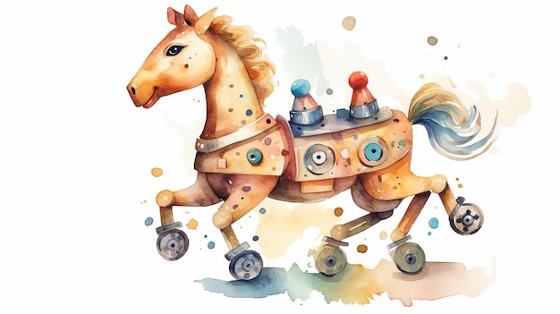 Ilustração de brinquedo de cavalo de desenho animado aquarela vintage AI Generative Generative AI