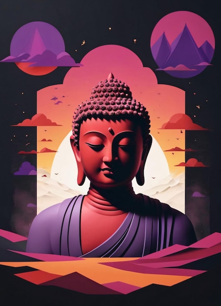 Ilustração de Buda Baixo Poli Vermelho Púrpura
