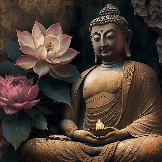 Ilustração de Buda para buddha purnima e dia de vesak Generative Ai