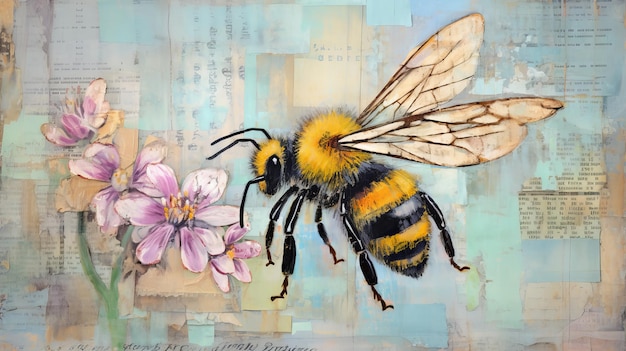 Ilustração de Bumble Bee na técnica Pastel Impasto Oil