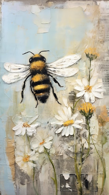 Ilustração de Bumble Bee na técnica Pastel Impasto Oil