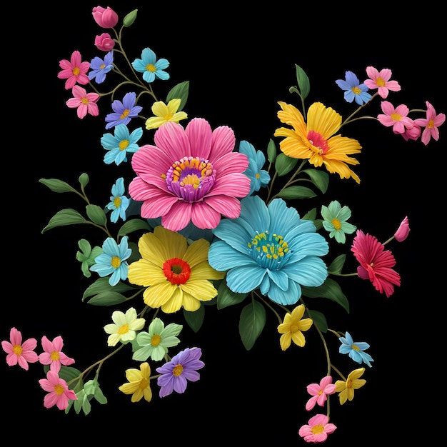 Ilustração de buquê de flores de cores do arco-íris