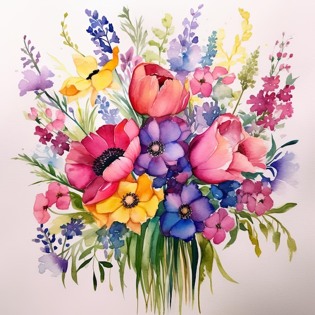Ilustração de buquê de flores em aquarela AI GenerativexA