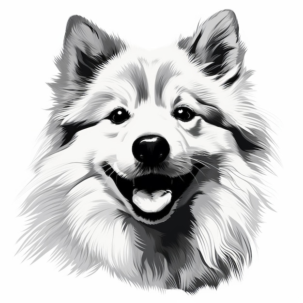 Ilustração de cabeça de cão sorridente Pincelagem precisa e técnicas de tinta elegantes