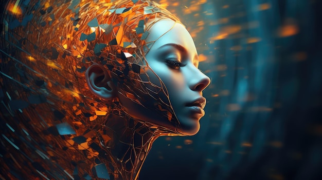 ilustração de cabeça humana digital 3d tecnologia abstrata tecnologia design virtual fundo cabeça humana digital 3d gerada por IA