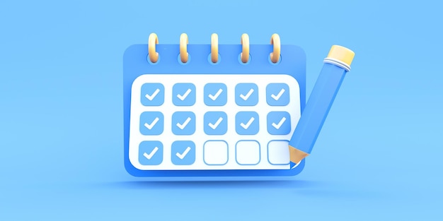 ilustração de calendário em fundo azul renderização 3d