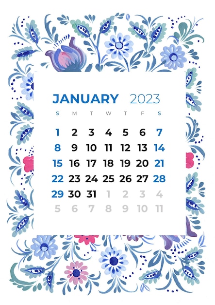 ilustração de calendário mensal de 2023 anos de flores e folhas, flor, fundo floral petrykivka