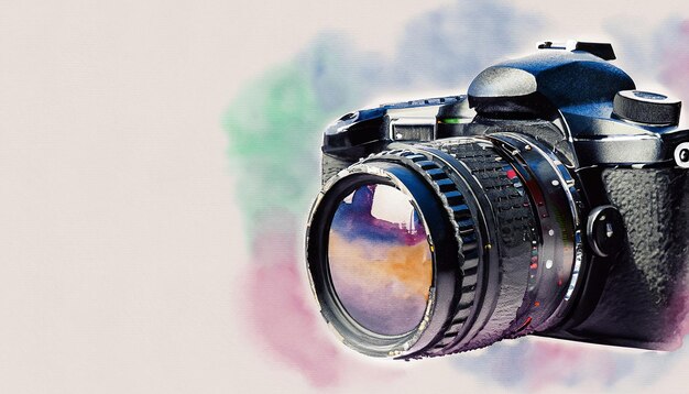 Ilustração de câmera fotográfica em estilo aquarela Câmera fotográfica câmera reflex