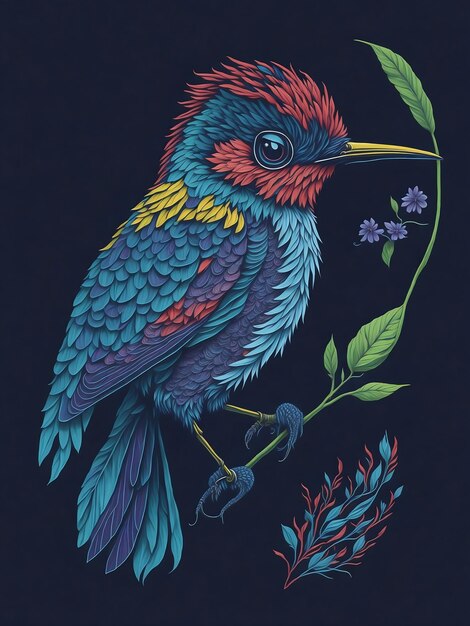 Ilustração de camiseta de tatuagem colorida linda de beija-flor