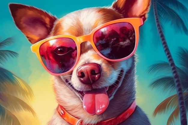 Ilustração de cão feliz usando óculos de sol bandeira engraçada de férias de verão