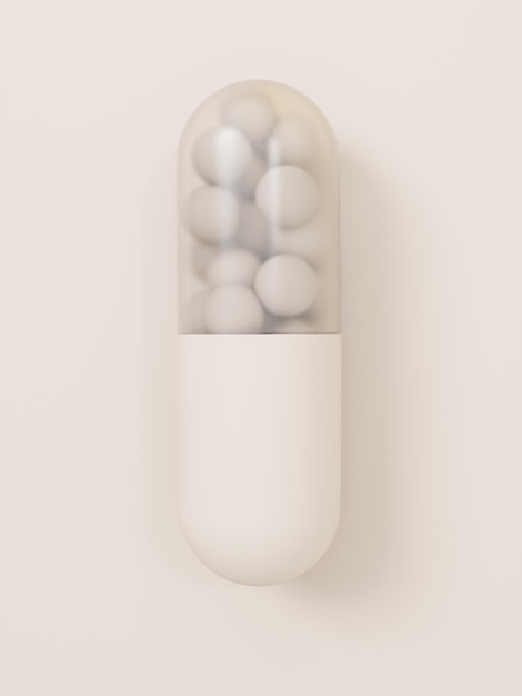 Ilustração de cápsula de renderização 3d para pôster de suplementos de cuidados com a saúde e cuidados com a pele