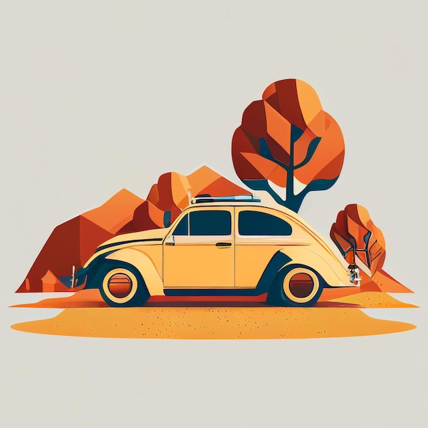 Ilustração de carro esportivo minimalista em fundo de paisagem Criado com tecnologia Generative AI