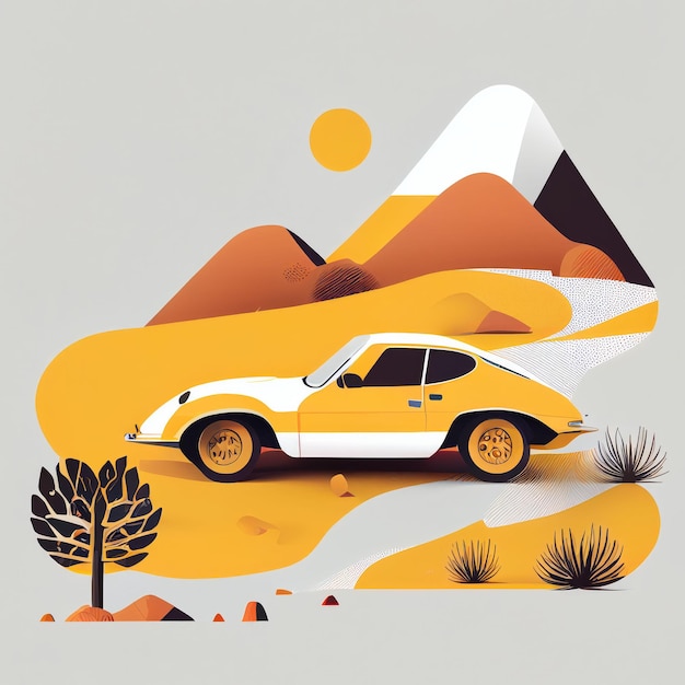 Ilustração de carro esportivo minimalista em fundo de paisagem Criado com tecnologia Generative AI