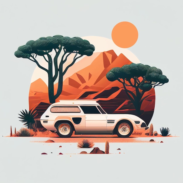 Ilustração de carro esportivo minimalista em fundo de paisagem Criado com tecnologia Generative AI