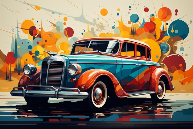 Foto ilustração de carro vintage veículo estilo retro colorido