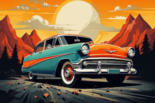 Foto ilustração de carro vintage veículo estilo retro colorido