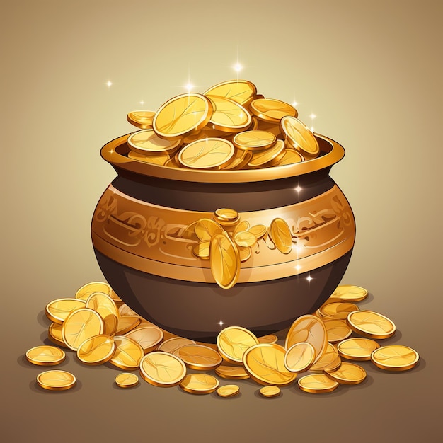 ilustração de cartão comemorativo com kalash e moedas de ouro para indianos