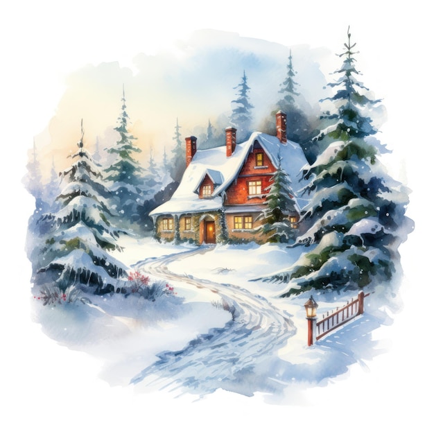 Ilustração de cartão de Natal em aquarela AI GenerativexA