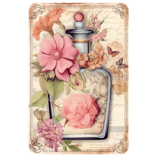 Ilustração de cartão de perfume em aquarela vitoriana vintage clipart rosa vitoriano