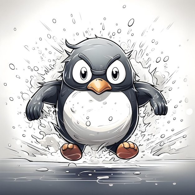 Foto ilustração de cartão flash de desenho animado de um adorável pássaro pinguim