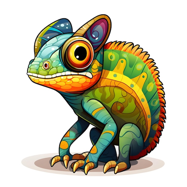 Ilustração de cartão flash de desenho animado de um lagarto camaleão