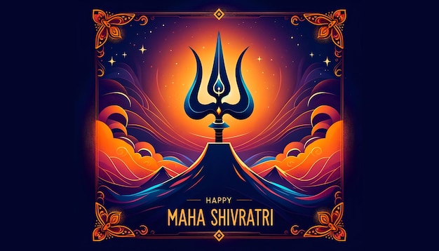 Foto ilustração de cartão maha shivratri com tridente à noite