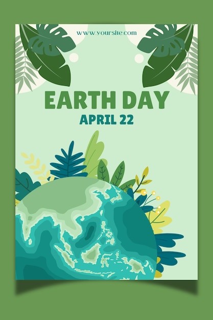 Ilustração de cartaz conceito do Dia Mundial da Terra com globo e folhas desenho de ilustração vetorial