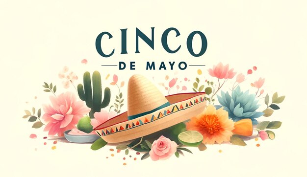 Ilustração de cartaz de Cinco de Mayo em estilo aquarela