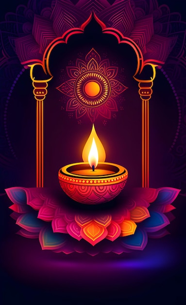 Ilustração de cartaz de Diwali com lâmpada diya