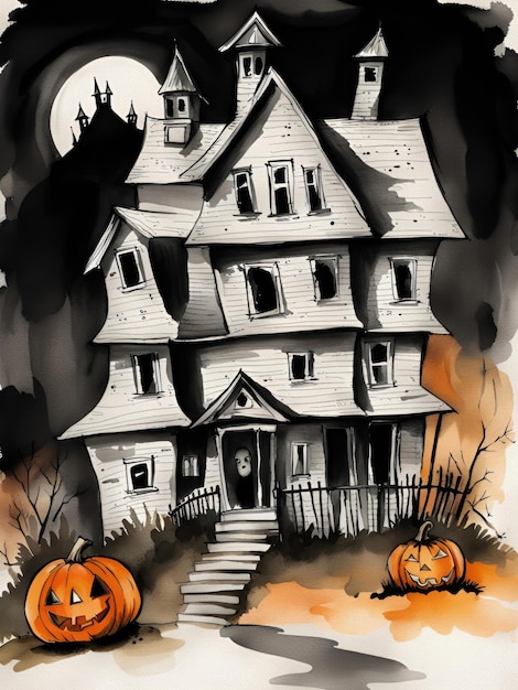 Ilustração de casa assombrada de Halloween