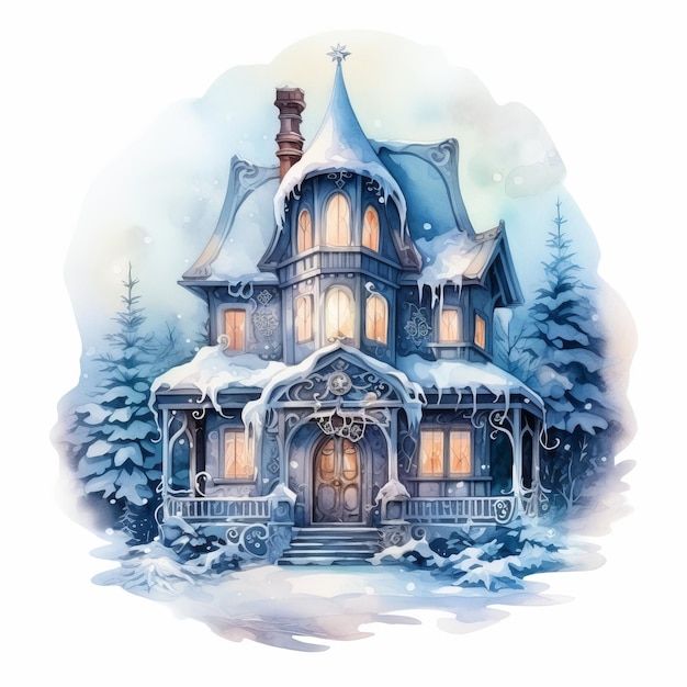 Ilustração de casa de Natal em fundo branco