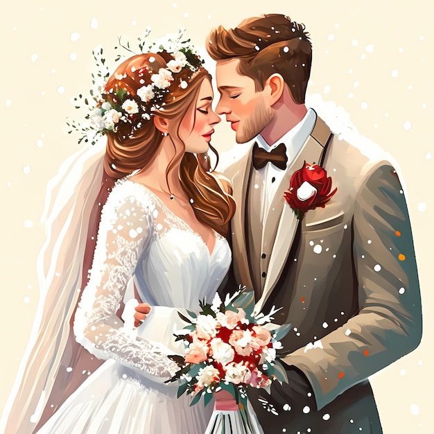 ilustração de casamento de casal de inverno