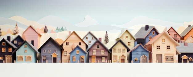 Ilustração de casas de cidade com montanhas Casas umas ao lado das outras em uma fila generativa ai