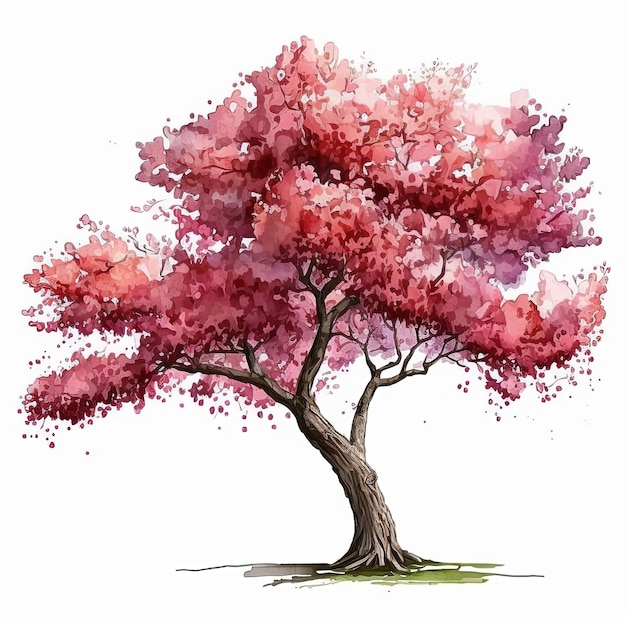 Ilustração de cerejeira em flor em aquarela sobre fundo branco Ai gerado