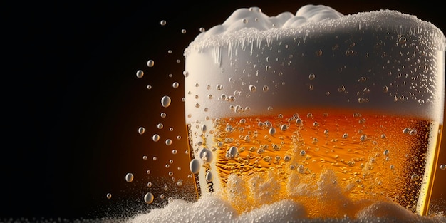 Ilustração de cerveja refrescante com uma cabeça de espuma com gotas de conteúdo gerado por IA