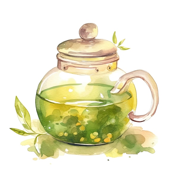 Ilustração de chá verde em aquarela AI GenerativexA