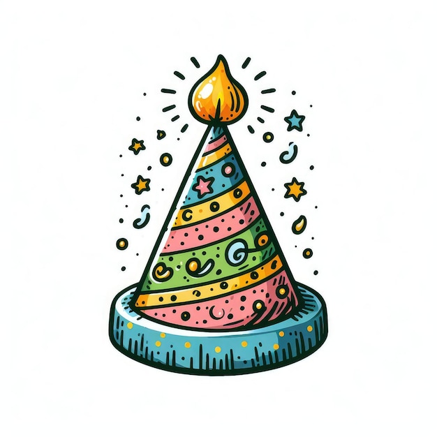 ilustração de chapéu de cone de aniversário desenhado à mão em estilo vintage colorido isolado em fundo branco