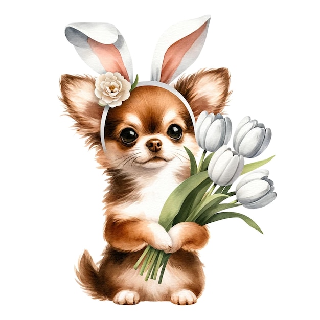 Ilustração de Chihuahua de Páscoa