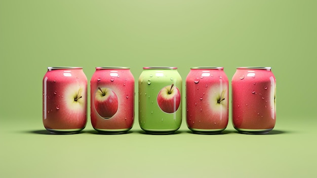ilustração de cinco fotos de maçãs em lata no estilo sur