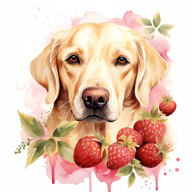 Ilustração de clipart aquarela morango cachorro aquarela