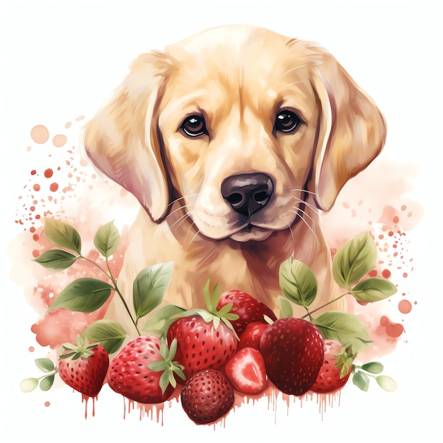 Ilustração de clipart aquarela morango cachorro aquarela