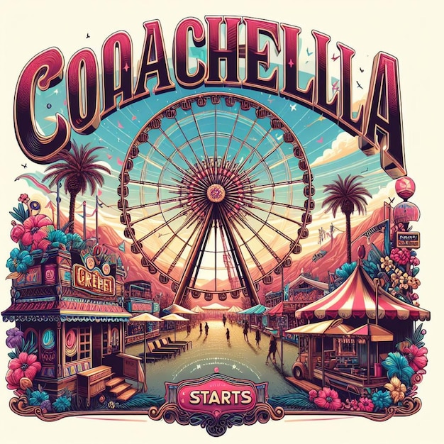 Ilustração de Coachella começa a celebração com a roda gigante